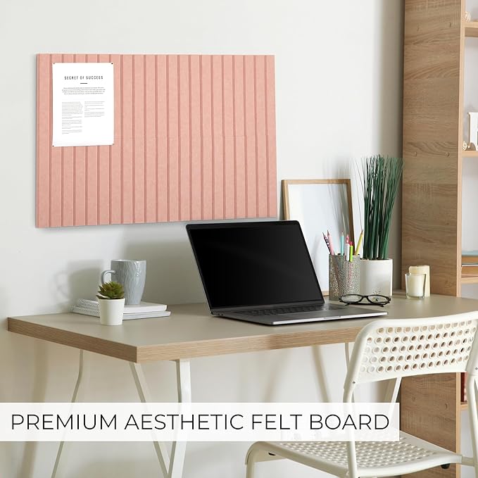 Felt Bulletin Board 35" x 24" - Stylish Cork Board Alternative for Office & Wall Decor – 6 Customizable Adhesive Tiles w/Golden Pins are Perfect to Display Your Photos
