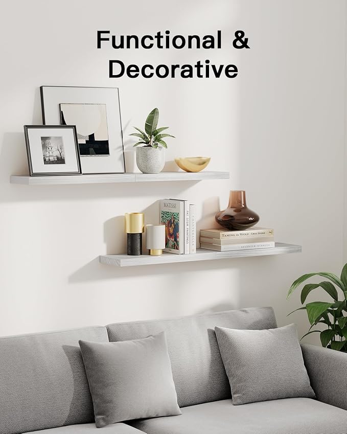 AMADA HOMEFURNISHING Floating Shelves, Paulownia Wood Wall Shelves for Bathroom/Living Room/Bedroom/Kitchen, Wood Floating Shelf for Home Storage & Organization, Set of 4 15.75" L x 5.91" W x 0.98" H