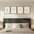 Framed Black and White Botanical Wall Art, Set of 4 Piece Vintage Minimalist Neutral Floral Prints Painting, Farmhouse Rustic Flower Artwork for Bedroom Living Room Fireplace Kitchen Walls, 11x14 Inch