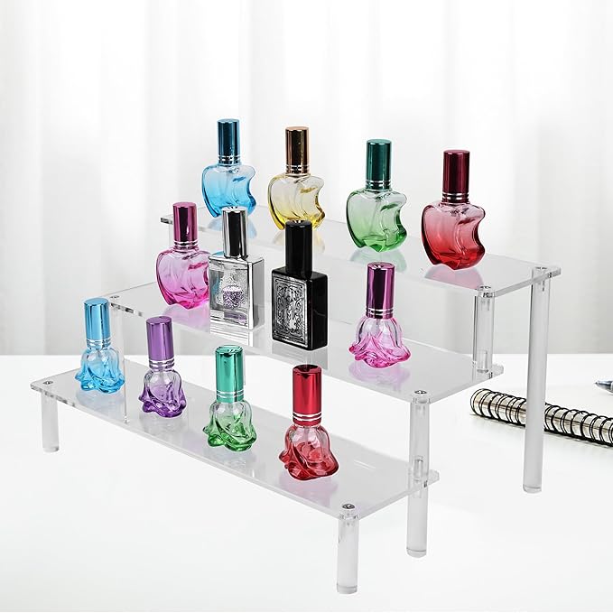 Acrylic Display Risers,Clear Risers Perfume Organizer Stand, 3 Tiered Cupcake Shelf Stand Holder,11.8 Inch,DIY