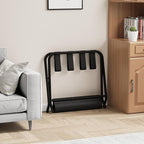 Smuxee Black Luggage Rack Pack of 2, Foldable Suitcase Stand with Fabric Storage Shelf, Luggage Holder with 4 Nylon Straps for Guest Room Bedroom Hotel