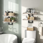 HOOBRO Floating Shelves, 15 Inch Wall Shelf Set of 2, Wall Mounted Storage Shelves 2-Tier, Hanging Bathroom Shelves, for Living Room, Bedroom, Bathroom, Kitchen, Greige BG32BJ01