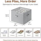 StorageWorks Shoe Organizer for Closet, Fits up to 16 Pairs, Shoe Cubby Storage Containers with Adjustable Dividers and Clear Cover, Grey