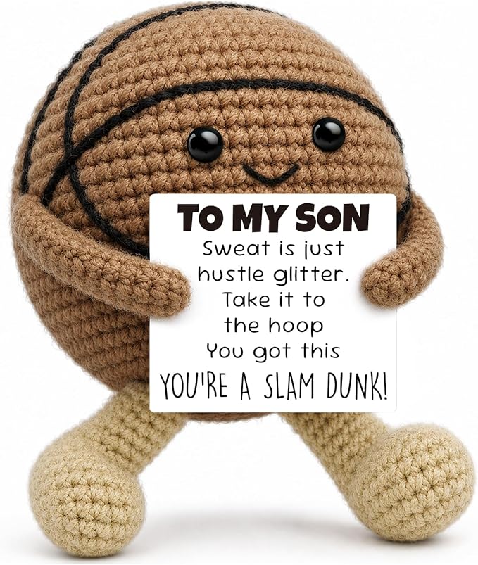 Inspirational Graduation Gifts for Son 2026 from Mom Dad, Handcrafted Crochet Basketball Keepsake, Basketball Gifts for Teen Boys Adult Bonus Son, Motivational Sports Desk Room Decor Accessories