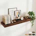 FLYJOE 55 Inch Long Floating Shelves for Wall Set of 1, 12" D Wood Grain Bathroom Shelves with Invisible Brackets, Easy Install Engineered Wood Storage Shelves for Kitchen, Living Room, Bedroom