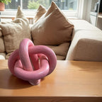Wood Chain Link Decor - 3 Link Wood Knot Hand Carved Coffee Table Farmhouse Rustic Shelf Boho Modern Simplicity Decorative Objects for Living Room Bedroom (Pink)