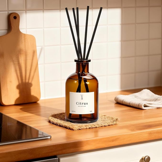 Reed Diffuser Set, 8.12 fl.oz Citrus Scent Oil Diffuser with Sticks, Long-Lasting Home Fragrance Reed Diffuser for Bathroom Shelf Decor, Air Freshener Room Diffuser
