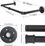 WEBI Clothing Rack Wall Mount,24" Industrial Pipe Clothes Rack for Hanging Clothes,Heavy Duty Iron Garment Rack Bar,Retail Display Clothes Rod for Closet,Laundry Room,Black,2 Packs