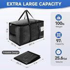 CONGREGATE 8-Pack Heavy Duty Black Moving Bags with Zippers and Handles, Heavy Duty Storage Handbags for Space Saving, Made of PE, 97 Liters/25.6 Gallons (28.7 Inch x 13.7 Inch x 15 Inch)