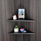 evron Corner Mounting Shelf Set of 2 – Easy to Install Floating Wall Shelves with Wood Grain Finish, Durable and Waterproof ABS Plastic for Kitchen, Bathroom, Living Room Home Décor