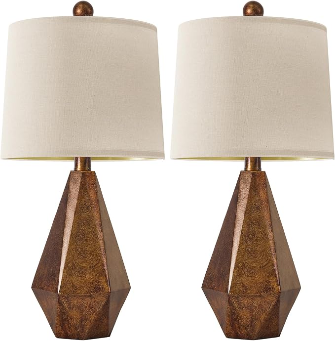 PoKat 20.25" Golden Brown Table Lamps Set of 2 for Night Stands, Vintage Bedroom Lamps for Bedroom Living Room, Retro Bedside Lamps for End Table, Suitable for Small Place, Golden Brown