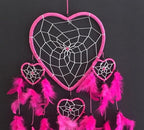 OMA Dream Catcher - Hand Made Feather Dream Catcher Heart Shaped with Crystal Beads - 7" Diameter & 24" Long - Valentine's Day