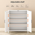Farmhouse Shoe Cabinet with 2 Barn Doors & Wood Legs, 5-Tier Shoe Storage Cabinet with 3 Adjustable Shelves, Tall Shoe Rack Organizer for Closet, Shoe Organizer for Entryway, Hallway, White