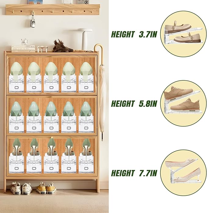 12 Pack Shoe Slots Organizer for Closet, Adjustable Shoe Stackers for a Pair of Shoes Shoe Rack Storage Shoe Space Saver 50% Shoe Shelf Display Holder for Closet