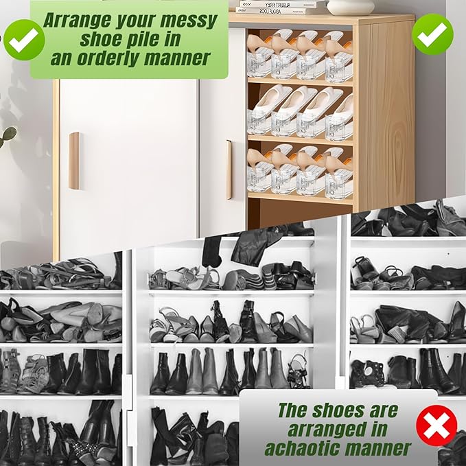 Shoe Slots Organizer,36 Pack Transparent Shoe Stacker Adjustable Shoe Slot Organizer Space Saver Shoe Rack Holder Shoe Storage Organizers for Closet,Transparent