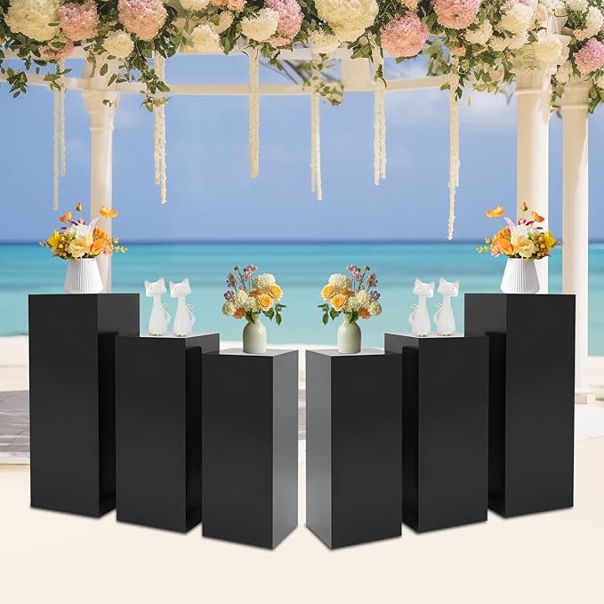 6 PCS Display Pedestal Stand, Metal Display Pedestal Stands Decoration Cube Sculpture Displays Column Square Displays Stands Pillars for Wedding Party Baby Shower Birthday (Black, 6PCS)