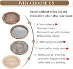 Hanobe Round Wood Decorative Tray: Rustic Wooden Tray for Coffee Table Farmhouse Centerpiece Mirror Candle Holder Vintage Mirrored Bar Plate Ottoman Topper for Home Decor Bathroom Kitchen