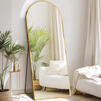 DUMOS 64"x21" Arched Full Length Floor Mirror, Full Body Mirror with Stand, Shatterproof Tempered Glass, Modern Aluminum Alloy Frame, Free Standing or Leaning for Home Decor, Gold