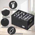 2 Pack Shoe Organizer for Closet Large Shoe Box Storage Containers with Clear Window Space Saving Shoe Bin with Foldable Bottom Support Adjustable Dividers Fits 36 Pairs (Black, (24.4*16.5*13inch)x2)