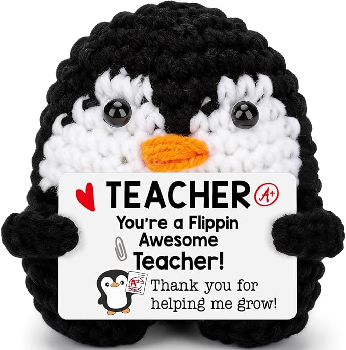 Belatelove Mini Funny Penguin Teacher Gifts for Women Men, Thank You for Helping Me Grow Cute Crochet Teacher Gifts Ideas, Personalized Cool Small Cute Stuff Things, Handmade Crochet Doll