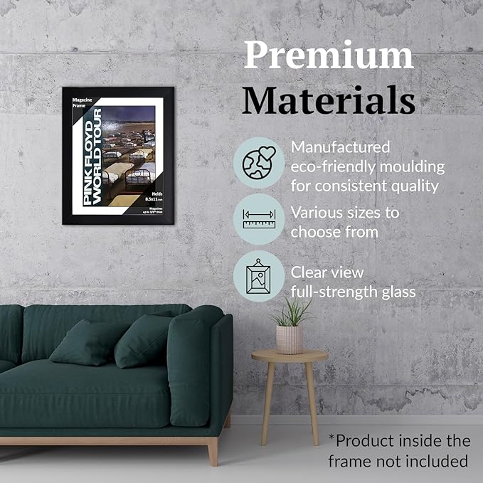 Creative Picture Frames 8.5 x 11 Magazine Frame with Full-Strength Glass, Holds Up To A 1/4" Thick Media with Installed Hangers for Easy Mounting, 11x14 Black Frame with White Mat