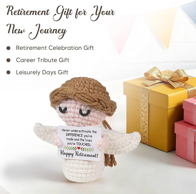 Retirement Gift for Woman 2026- Happy Retirement Angel Crochet - Funny Retirement Gifts for Women Men Teacher Nurse Principal Friend Coworker, Farewell Party Retired Gifts