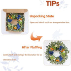 Idyllic 22 Inch Spring Wreath Blue Green Hydrangea with Orange Berries White Flowers Front Door Window Mantel Wedding Home Decor