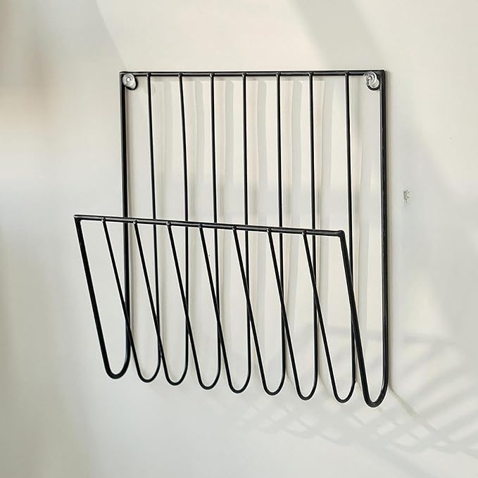 Black Wall Mounted Magazine Rack And File Holder – A Sturdy Iron Organizer For Mail, Letters, Folders, And Papers – Decorative For Home Office Or Study Room
