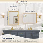 Keonjinn 22 x 30 Inch Gold Bathroom Mirror for Over Sink Brushed Gold Rectangle Wall Mounted Mirror Metal Frame Modern Farmhouse Mirror with Square Corner Framed Mirror(Horizontal/Vertical)