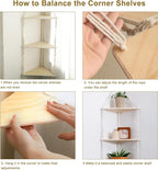 Artilady Macrame Corner Shelf Wall Hanging - 3 Tier White Floating Shelves Plant Corner Wall Decor, Boho Rustic Wood Plant Storage Rack for Bedroom Living Room Bathroom