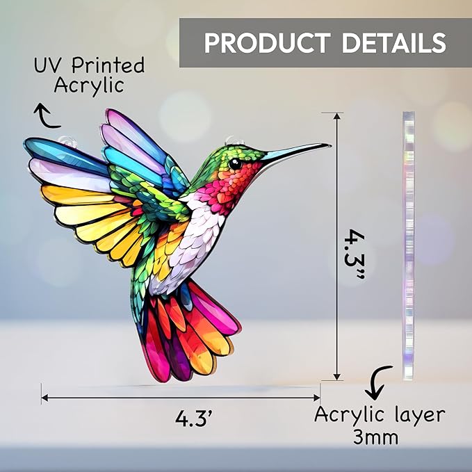 Hummingbird Christmas Ornament, Acrylic Hummingbird Ornament Faux Stained Glass Effect, Hummingbirds Gifts for Women, Bird Lovers, Humming Bird Decor for Home, Christmas Tree, Sympathy Gift Ideas