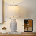 QiMH Farmhouse Table Lamps Set of 2, Bedside Lamps for Living Room, Modern Table Lamp for Bedroom, 21.5" Vintage Rustic Nightstand Lamp with Linen Shade, Retro Side Table Lamp for Office, Antique Grey
