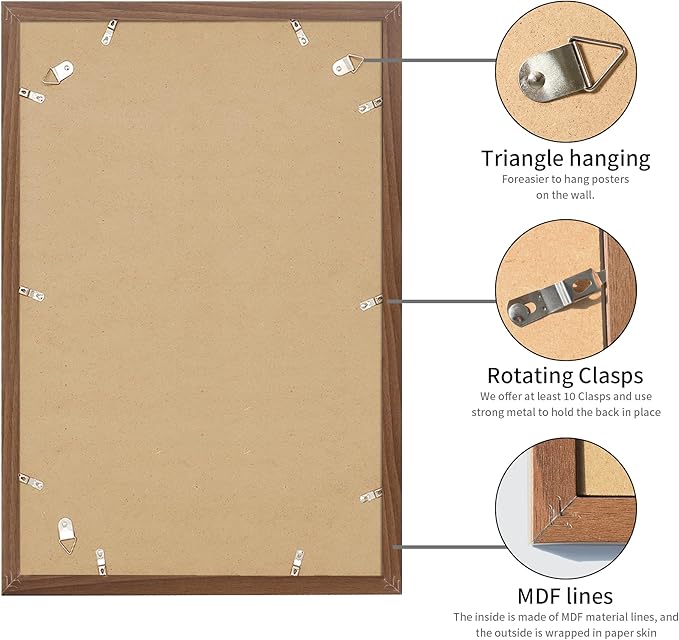 16x24 Picture Frame Brown Set of 3, Display Pictures 12x18 with Mat or 16 x 24 Without Mat, Poster Frames 16x24 Poster Frames for Wall Hanging Horizontal and Vertical