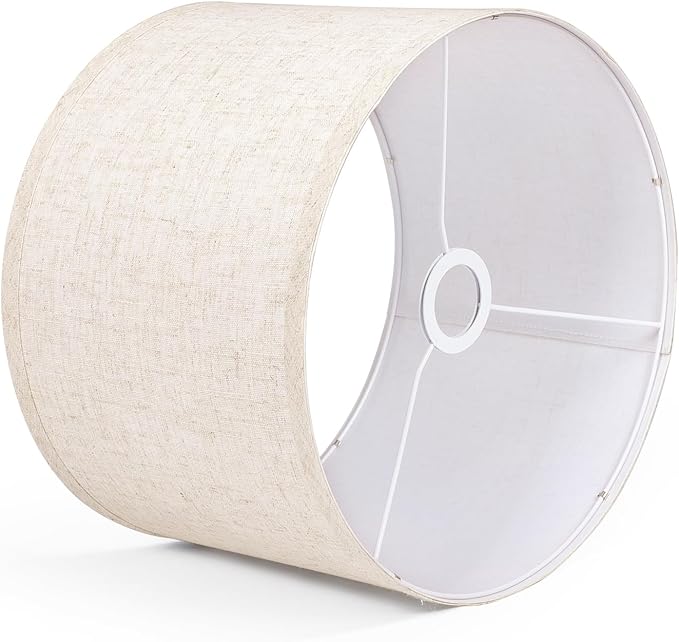 OUTON Beige Drum Lamp Shades for Floor Lamps, 11" Top x 11" Bottom x 9" High, Easy to Assemble, Replacement Linen Lampshades for Table Lamps & Bedside Lamps (1.65" Spider)