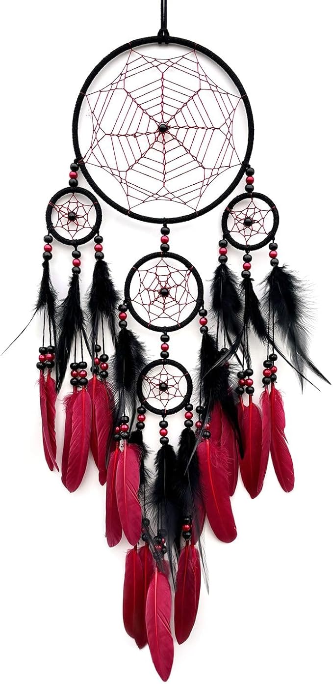 Red and Black Dream Catcher Large Dream Catchers Wall Decor Handmade Feather Dreamcatcher Wall Hanging Ornament for Bedroom Living Room Home Decor