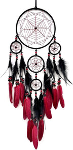 Red and Black Dream Catcher Large Dream Catchers Wall Decor Handmade Feather Dreamcatcher Wall Hanging Ornament for Bedroom Living Room Home Decor