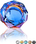 Coomin Crystal Glass Ashtray, Sparkly Cigar Cigarettes Ash Tray, Ashtrays for Smokers Indoor Office Home Desktop Tabletop, Unique Luxury Gifts for Men, Blue