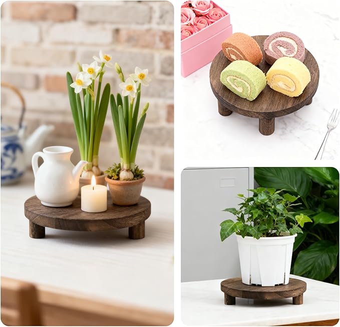 3 Pcs Wood Display Stand, Wooden Display Risers for Plant, Risers for Decor Home Kitchen (Brown, 8, 6, 5'')