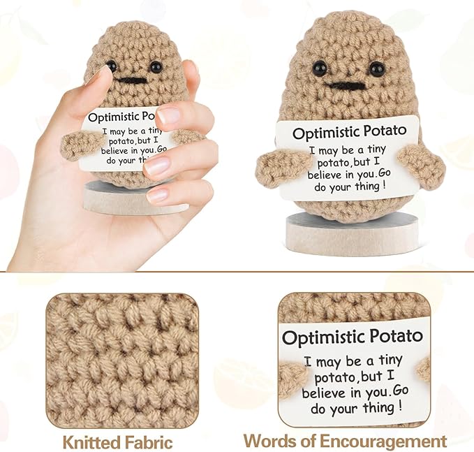 DAFURIET Mini Funny Crochet Doll with Card - 3 Inch Wool Potato for Cheer Up Gifts and Party Decorations
