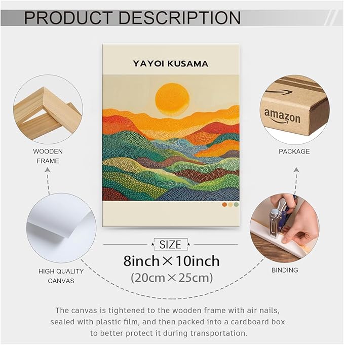 Yayoi Kusama1986 Wall Art Japanese Gallery Exhibition Wall Decor Yayoi Kusama Poster Abstract Landscape Canvas Print for Japanese Home Bedroom Decorations Artwork8x10in Framed