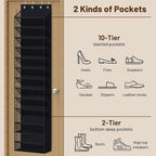 MISSLO 12 Tier Over the Door Shoe Organizer Hanging Shoe Rack for Closet Storage Sneaker Holder for Door Fit 24 Pairs Sandals, Heels, Boots (Black)