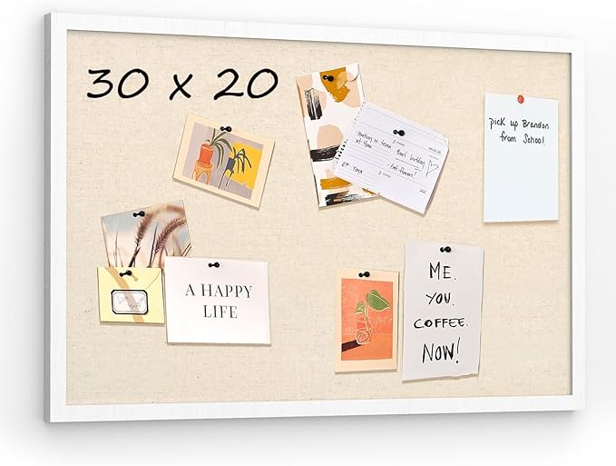 30''x20'' Inch Linen Cork Bulletin Board with Frame, Decorative Pin Board for Office Home and School Wall Decor