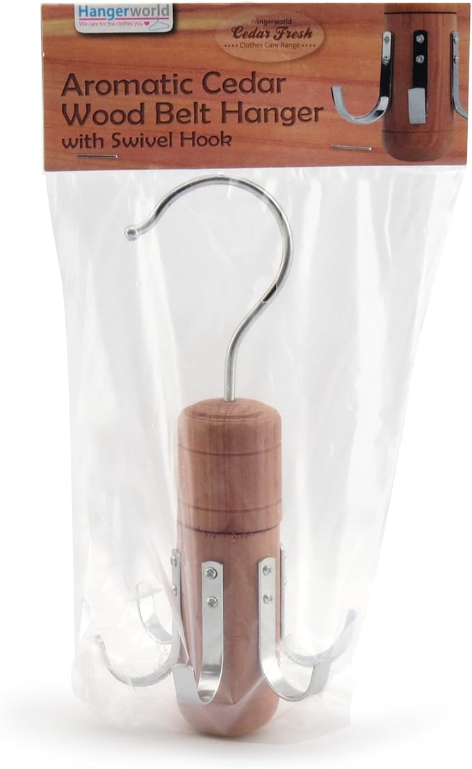 HANGERWORLD 2 Pack Cedar Rotating Belt Organizer Rack Hanger Closet Storage for Belts and Ties
