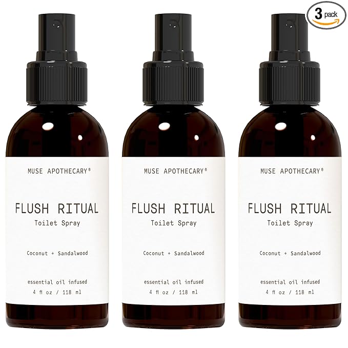 Muse Apothecary Flush Ritual - Aromatic & Refreshing Toilet Spray, Use Before You Go, 4 oz, Infused with Natural Essential Oils - Coconut + Sandalwood, 3 Pack