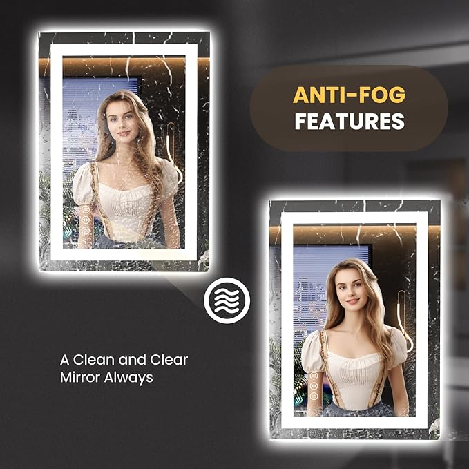 LOAAO 20"x28" LED Mirror for Bathroom, Lighted Bathroom Mirror with Lights, Anti-Fog, Dimmable, Memory Function, Clear Reflection