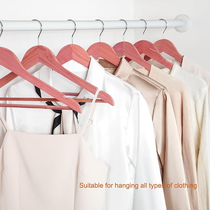 TOPIA HANGER American Red Cedar Wooden Hangers 30 Pack, Clothes Hangers for Closet, Wood Suit Hangers with Smooth Cut Notches, 360°Flexible Hook, Non-Slip Pants Bar(Natural)-CT07C30