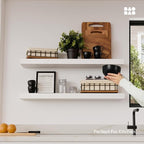 BAOBAB WORKSHOP Wood Floating Shelves for Wall 30 Inches Long, White Solid Wooden Bathroom Shelf Large, Heavy Duty Wall Shelf 30 Inch Kitchen Bedroom Thick, White Finish, 30W × 6.7D, Set of 2