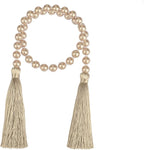 34 Inch Pearl Glass Bead Garland with Tassels - Elegant Boho Table Decor, Fringe Wall Hanging for Wedding, Party, Farmhouse Rustic Prayer Bead Home Decoration(2 Pack,Champagne Gold)