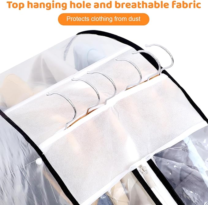 4 Pack Full Clear Garment Bags with Side Zipper, 40&50" Clothes Covers with 10" Gusset, Transparent Hanging Suit & Coat Covers for Closet Storage, Jackets, Dresses, Windbreakers