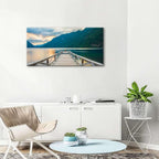 Olympic Mountain Canvas Wall Art Living Room Decor Crescent Lake Landscape Pictures Sunset National Park Posters Nature Wood Dock Scenery Painting Artwork for Bedroom Office Home Decoration 20x40"